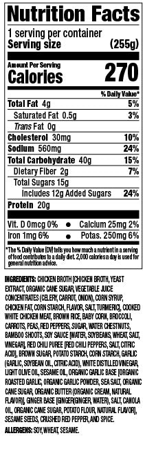 Asian Chicken Stir Fry with Vegetables (nutrition label)
