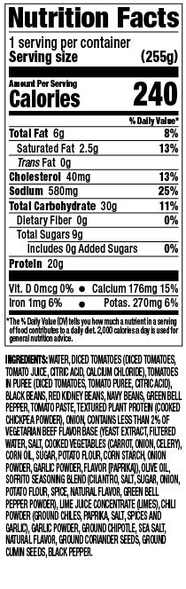 Creamy Chicken and Dumplings (nutrition label)