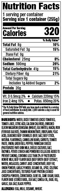 Macaroni Bolognese (nutrition label)