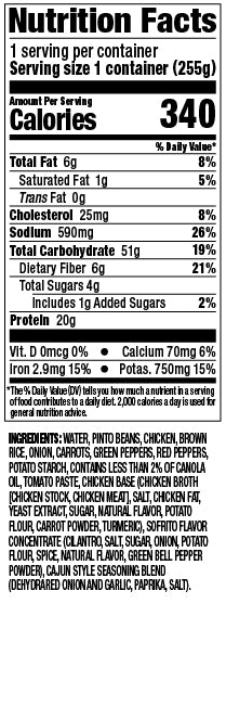 Red Beans and Rice with Chicken and Vegetables (nutrition label)